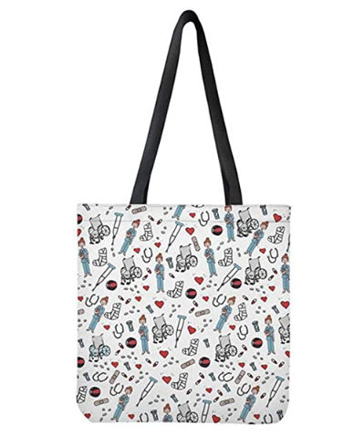 Bolsa de lona de algodon con estampado de dibujos de enfermeria