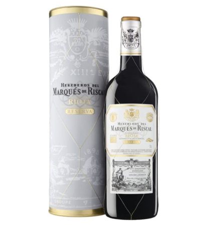 Botella de vino tinto Rioja Marques de Riscal Tempranillo en estuche de regalo