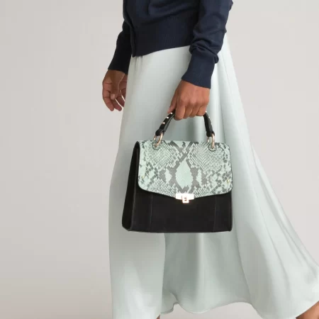 bolso de piel con solapa y estampado de serpiente de la redoute collections